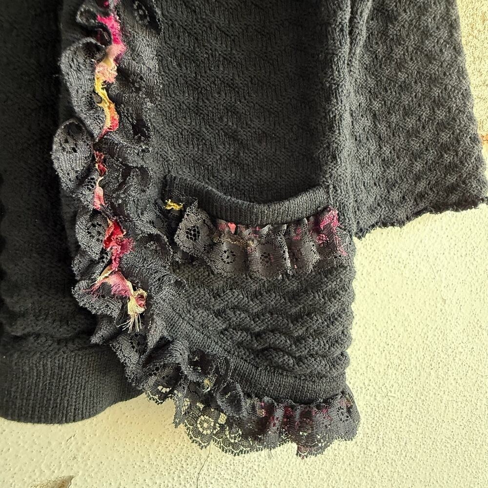 Vintage Michael Simon Cardigan Sweater Floral Ruffle Trim Textured Cardi Women M - Picture 5 of 7
